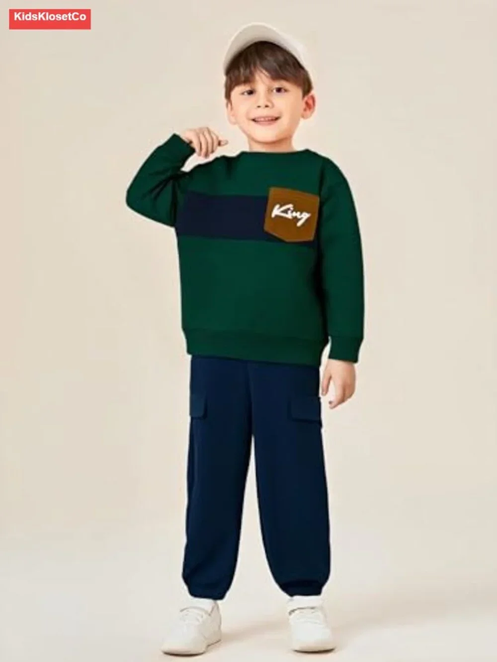 Boys Color Block Sweatshirt & Cargo Pants Set Long Sleeve Fall Winter 2PC
